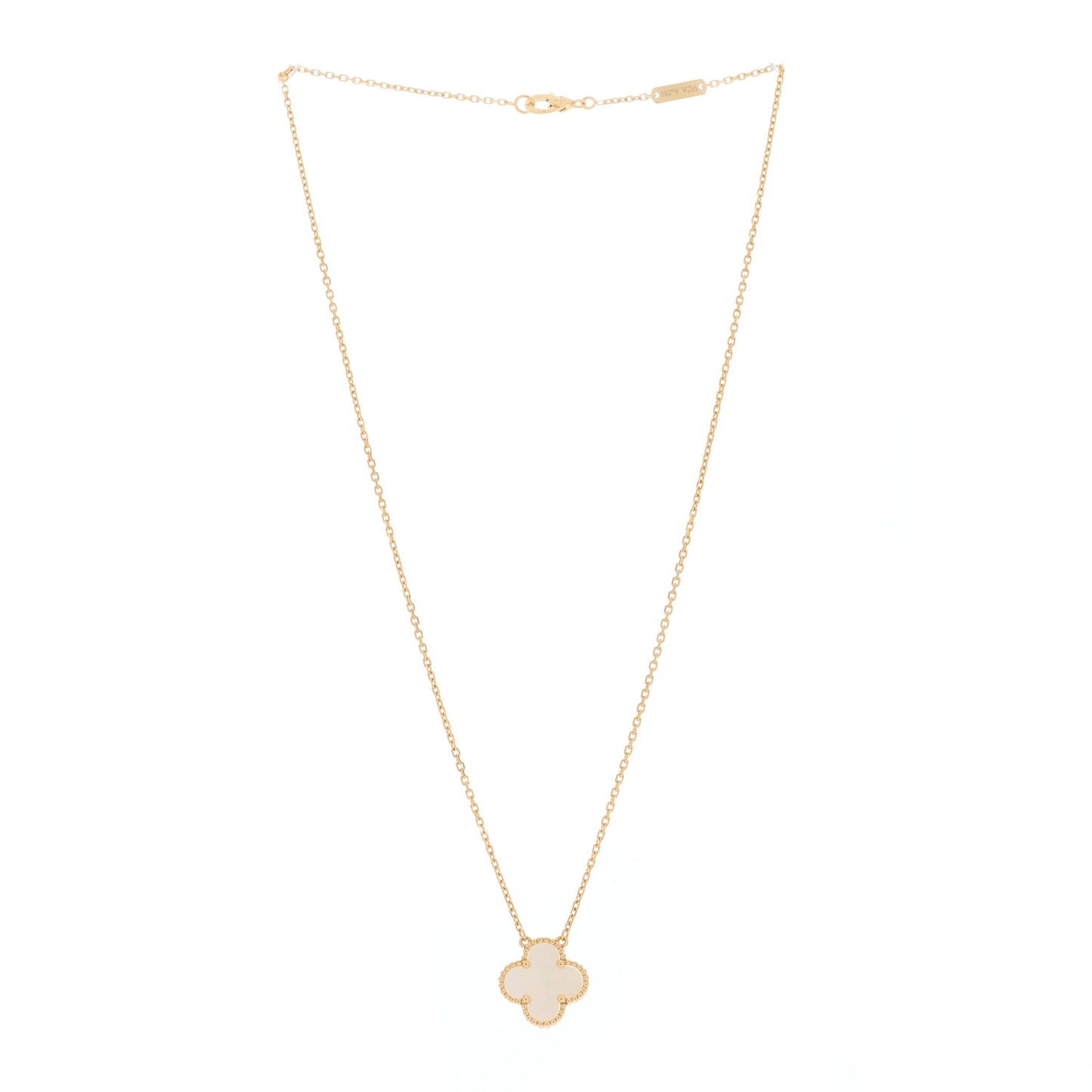 18K Yellow Gold Mother of Pearl Vintage Alhambra Pendant Necklace