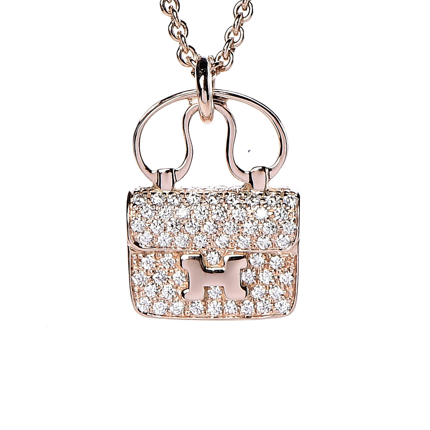 Hermes 18K Rose Gold Diamond Constance Amulette Pendant Necklace 4 of 7