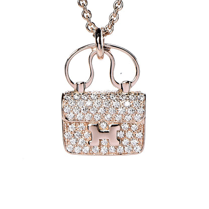 Hermes 18K Rose Gold Diamond Constance Amulette Pendant Necklace 4 of 7