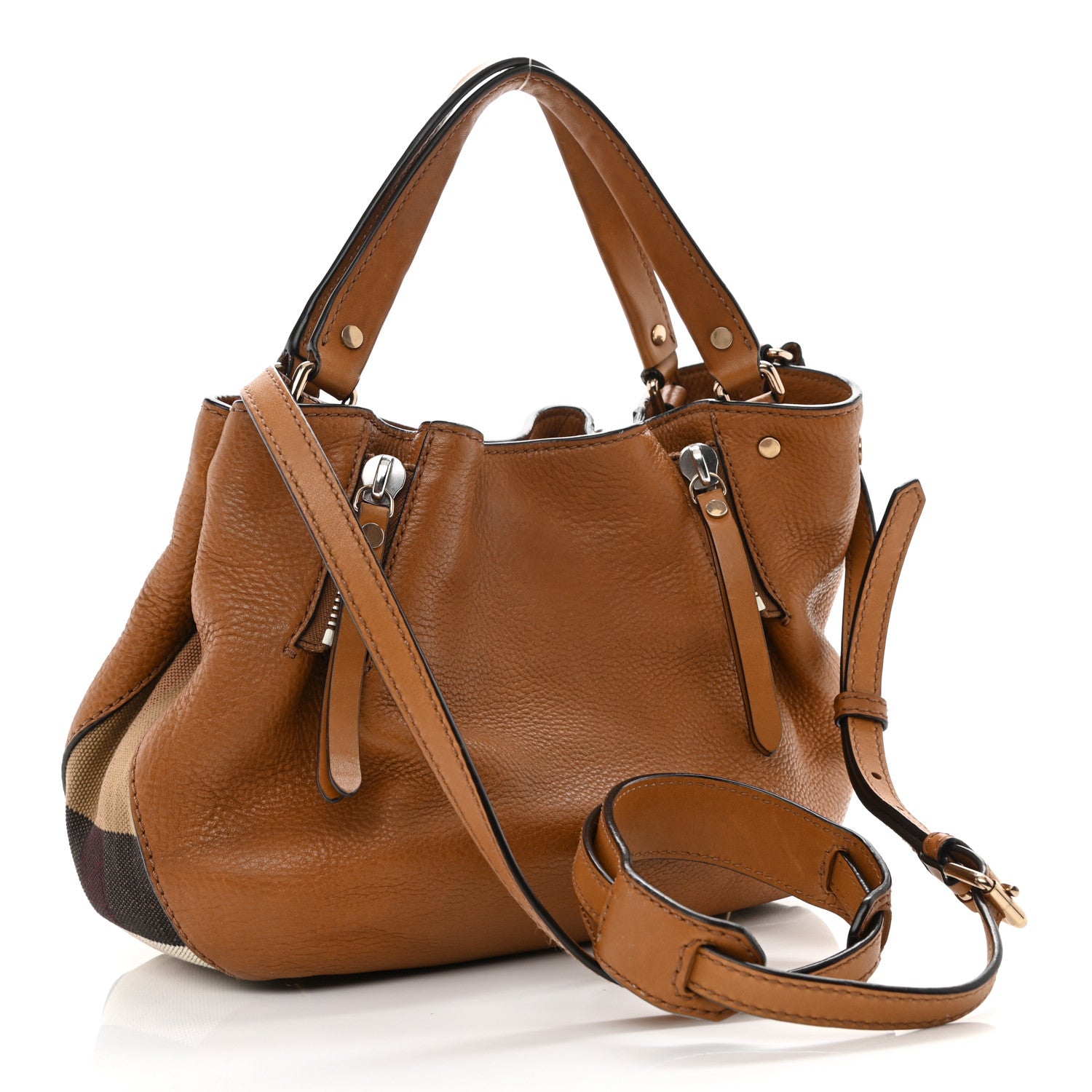 Burberry Grainy Calfskin House Check Small Maidstone Saddle Brown 3 of 11
