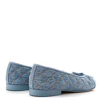Chanel Denim Quilted CC Cap Toe Ballerina Flats 37 Light Blue 5 of 10