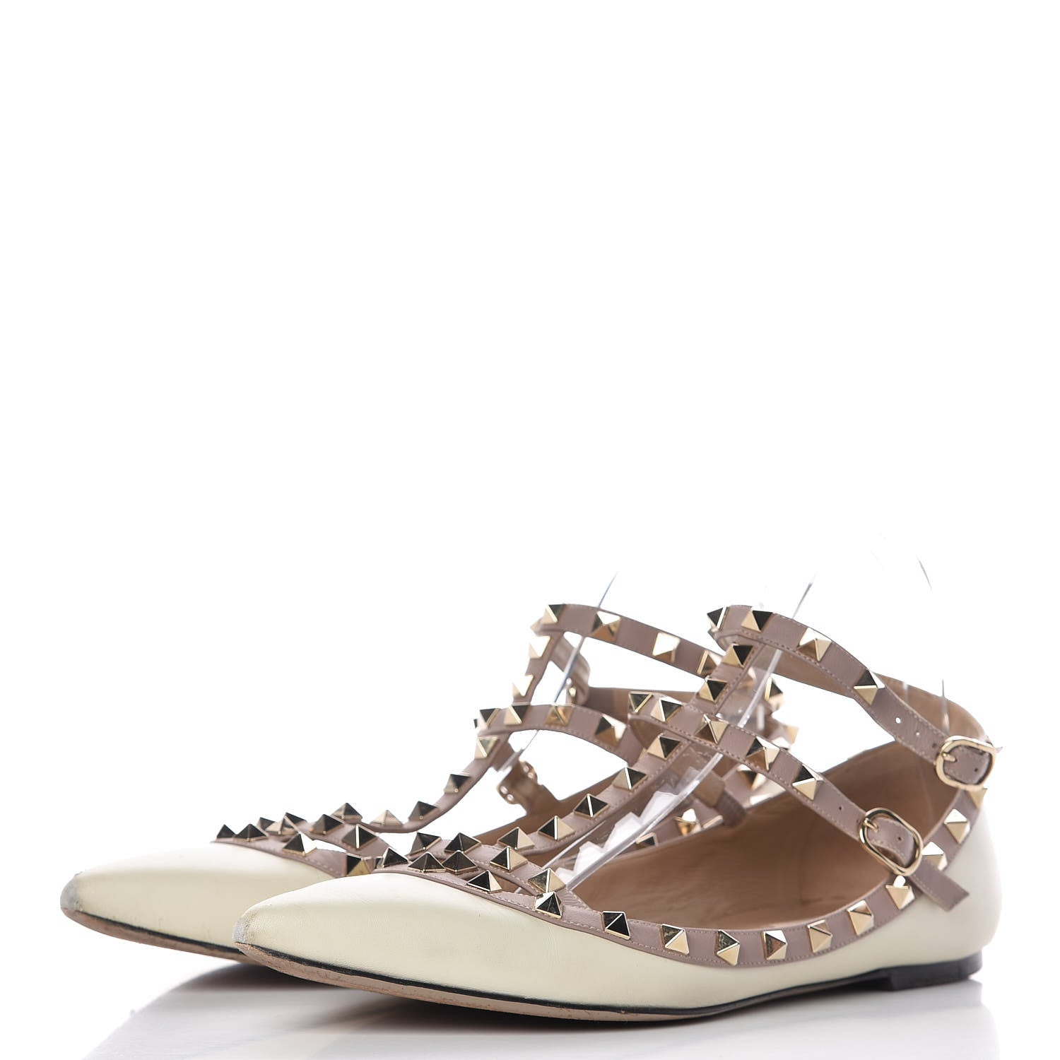 Valentino Garavani Calfskin Rockstud Cage Ballerina Flats 40 Light Ivory Poudre 3 of 16