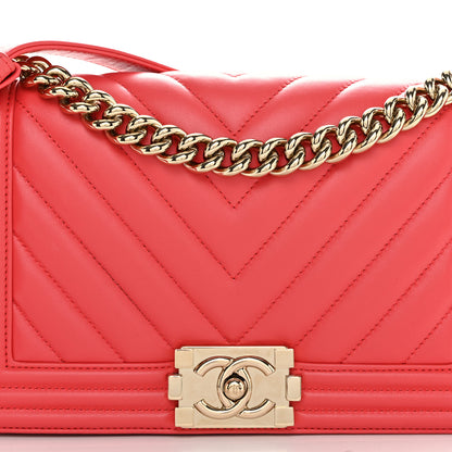 Chanel Lambskin Chevron Quilted Medium Boy Flap Coral 8 of 12