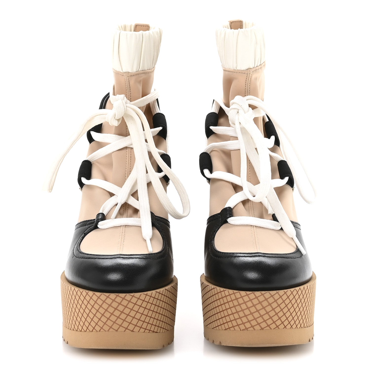 Chanel Fabric Lambskin Calfskin Runway Wedge Short Platform Boots 37 Black White Beige 3 of 8
