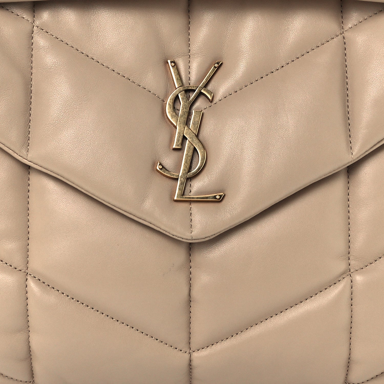 Saint Laurent Lambskin Quilted Medium Loulou Puffer Monogram Chain Satchel Dark Beige 8 of 10