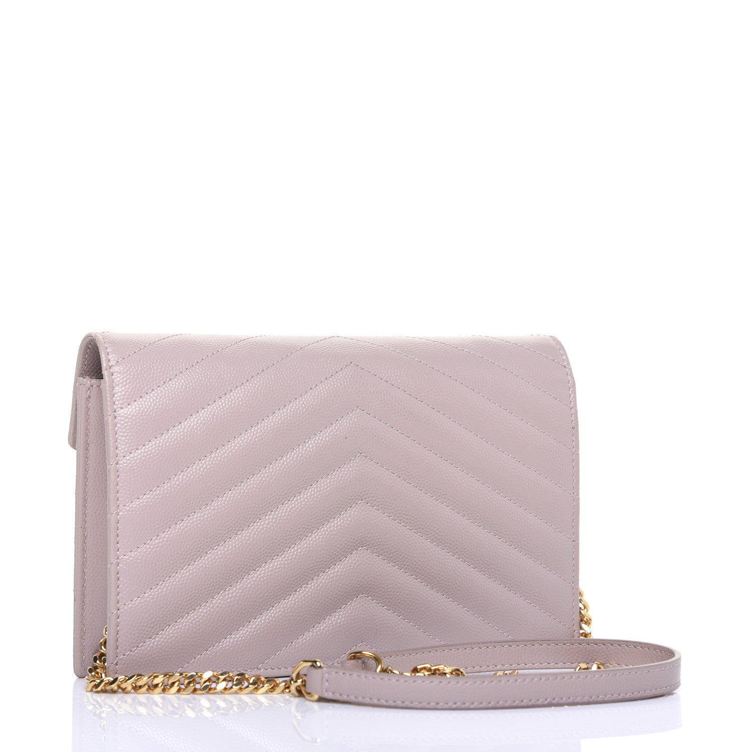 Saint Laurent Grain De Poudre Matelasse Chevron Monogram Envelope Chain Wallet Pale Pink 3 of 17