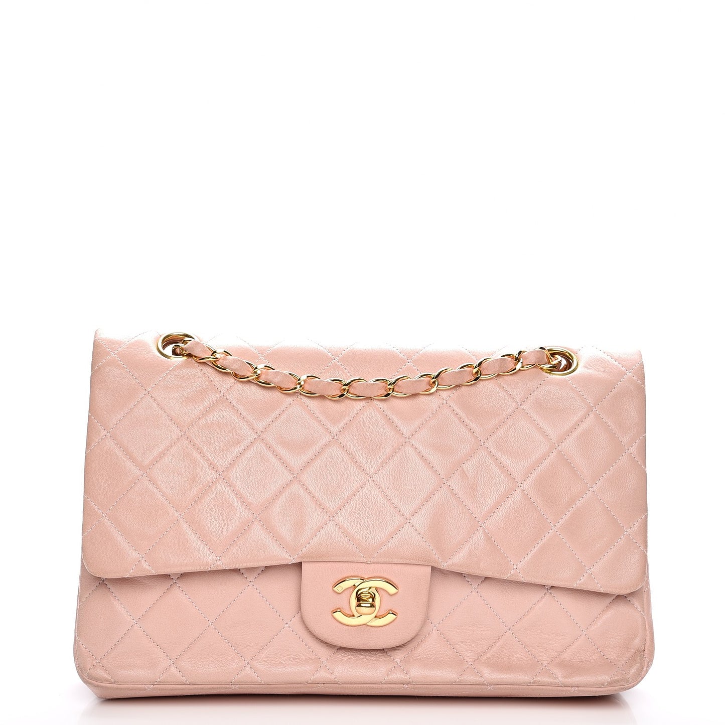 Lambskin Quilted Medium Double Flap Light Pink