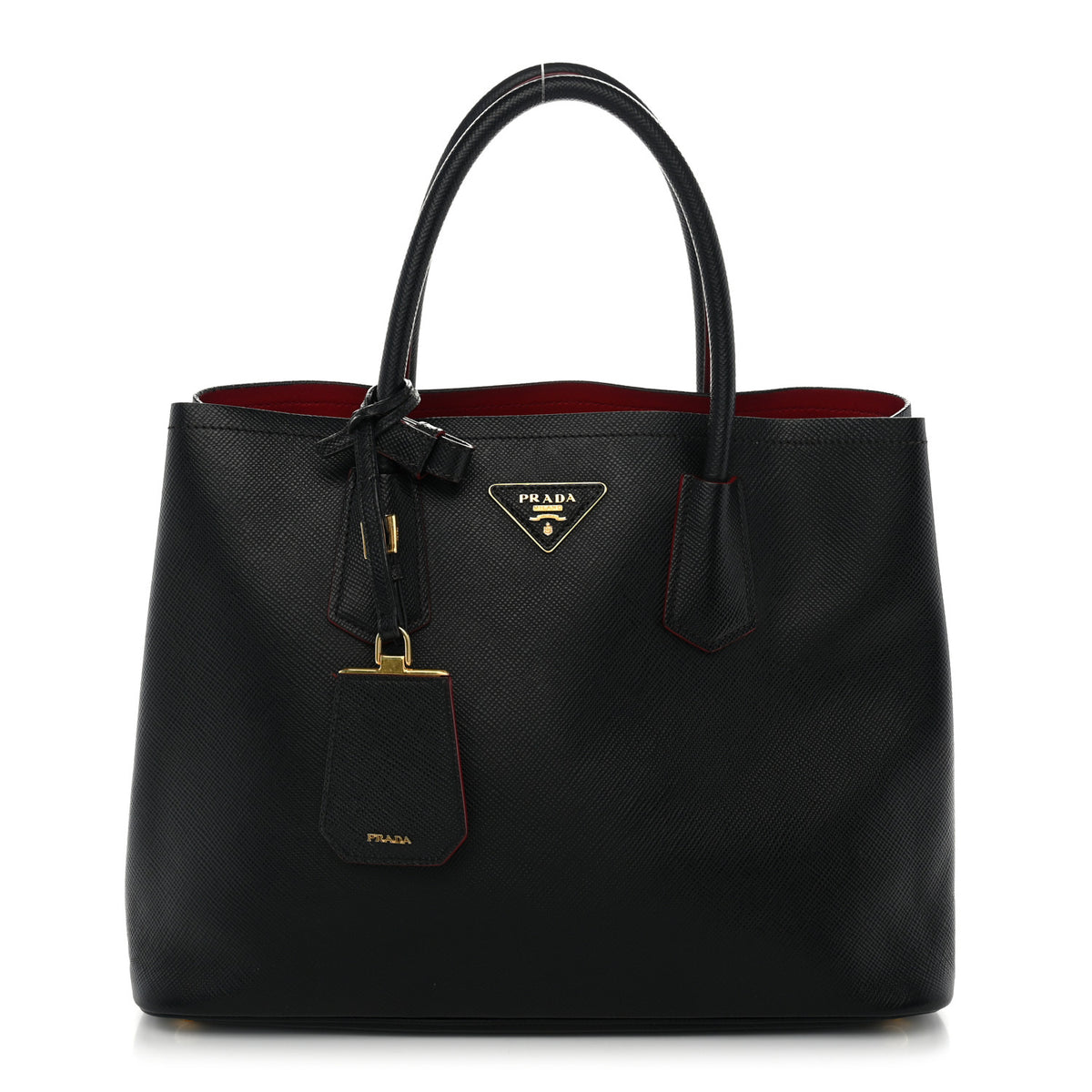 Saffiano Cuir Medium Double Bag Black Fuoco