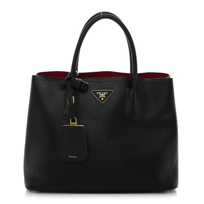 Prada Saffiano Cuir Medium Double Bag Black Fuoco 1 of 8