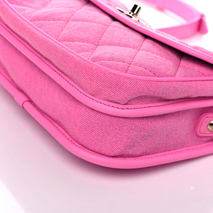 Chanel Denim Quilted Small Messenger Flap Neon Pink 10 of 13