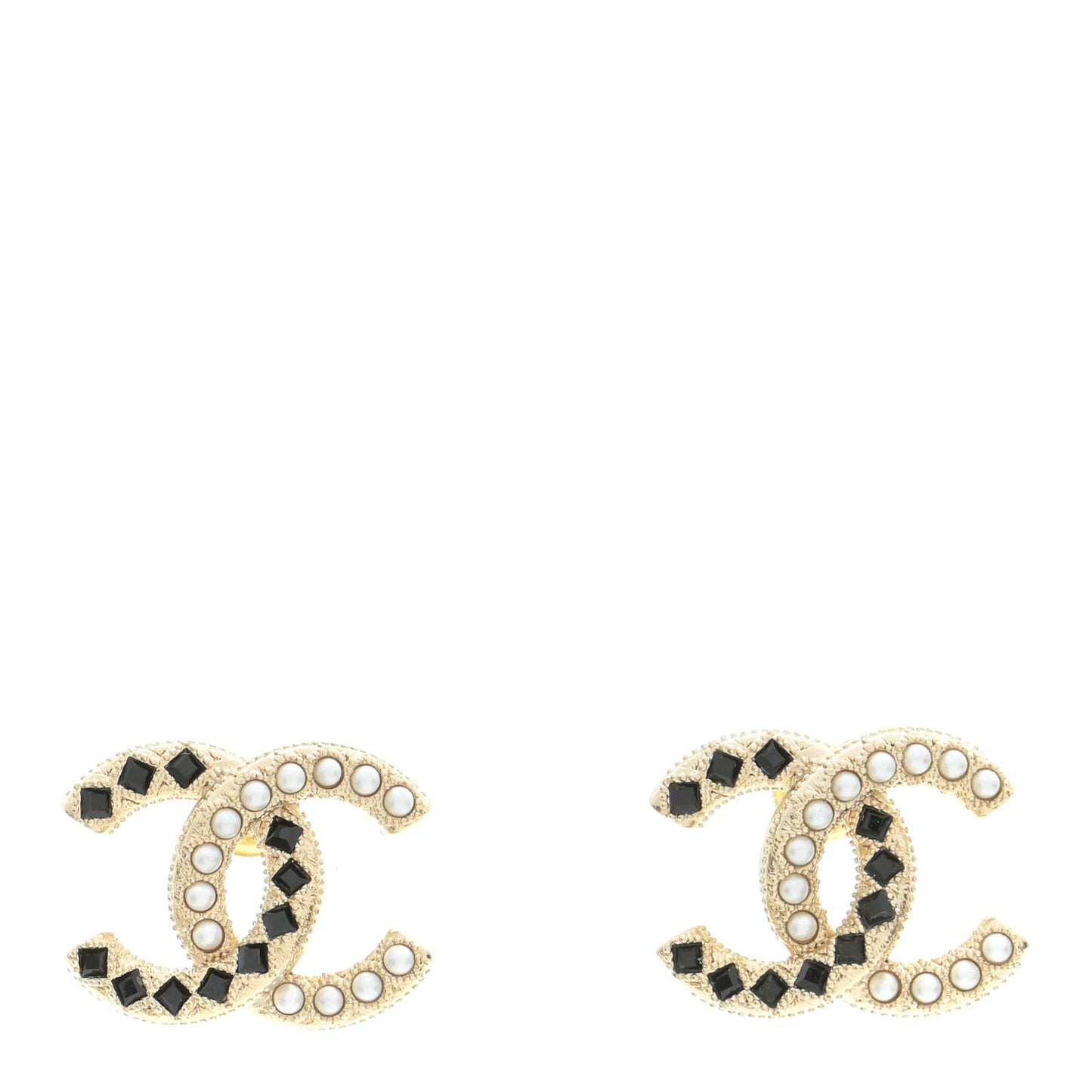 Resin Pearl CC Earrings Gold Black
