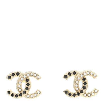 Chanel Resin Pearl CC Earrings Gold Black 1 of 5
