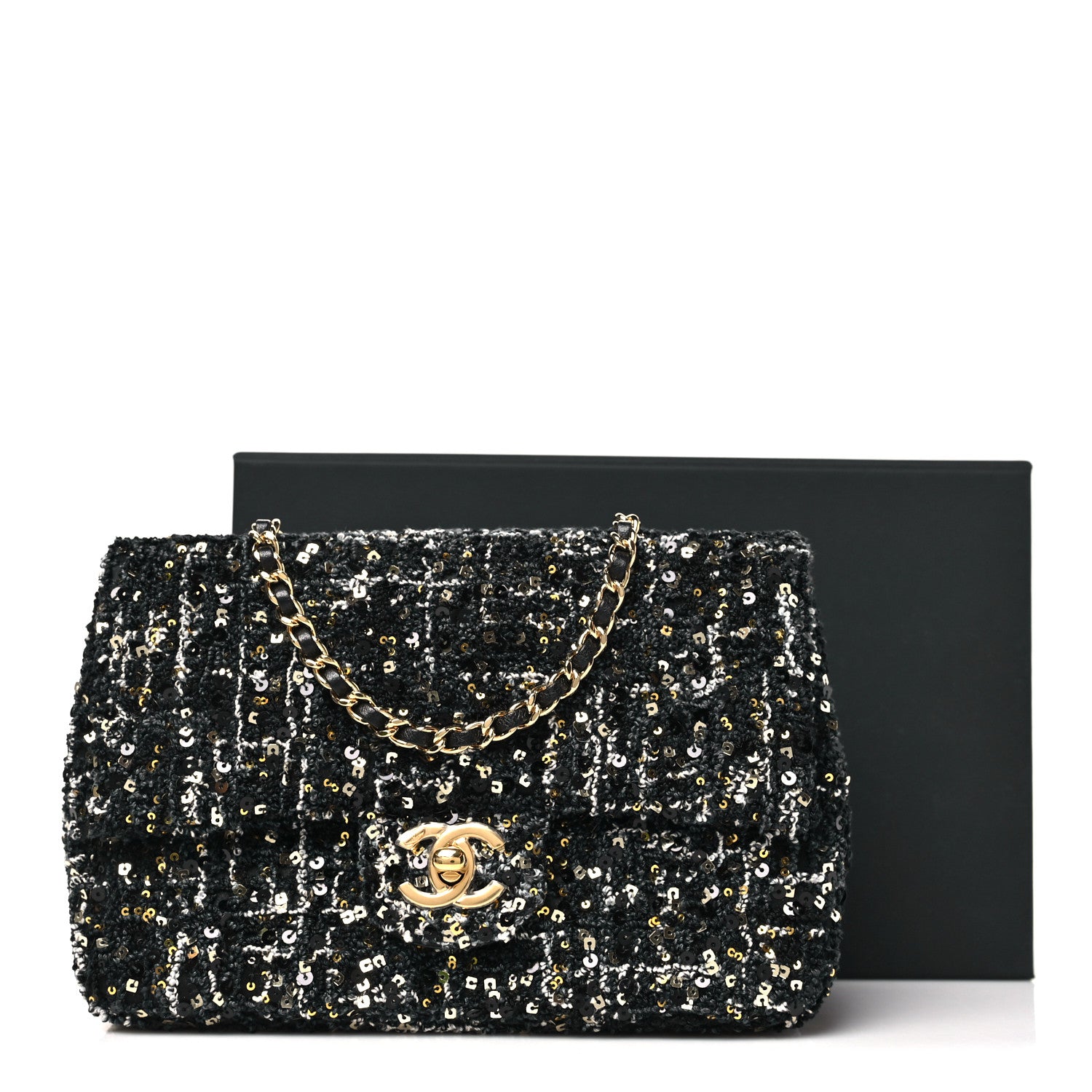f*s様 CHANELブラックゴールド ツイードバッグ Chanel Tweed Sequin Small Single Flap Black Silvery Golden 1856295