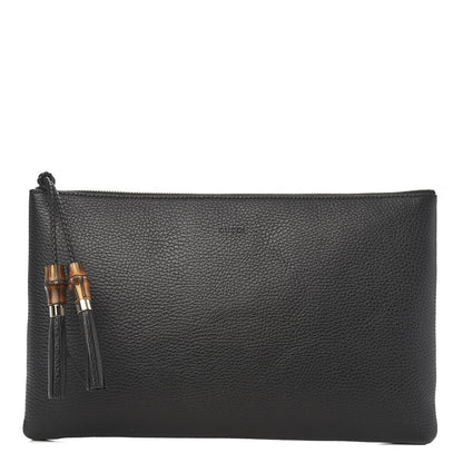 Gucci Pebbled Calfskin Large Bamboo Clutch Black 1 of 7