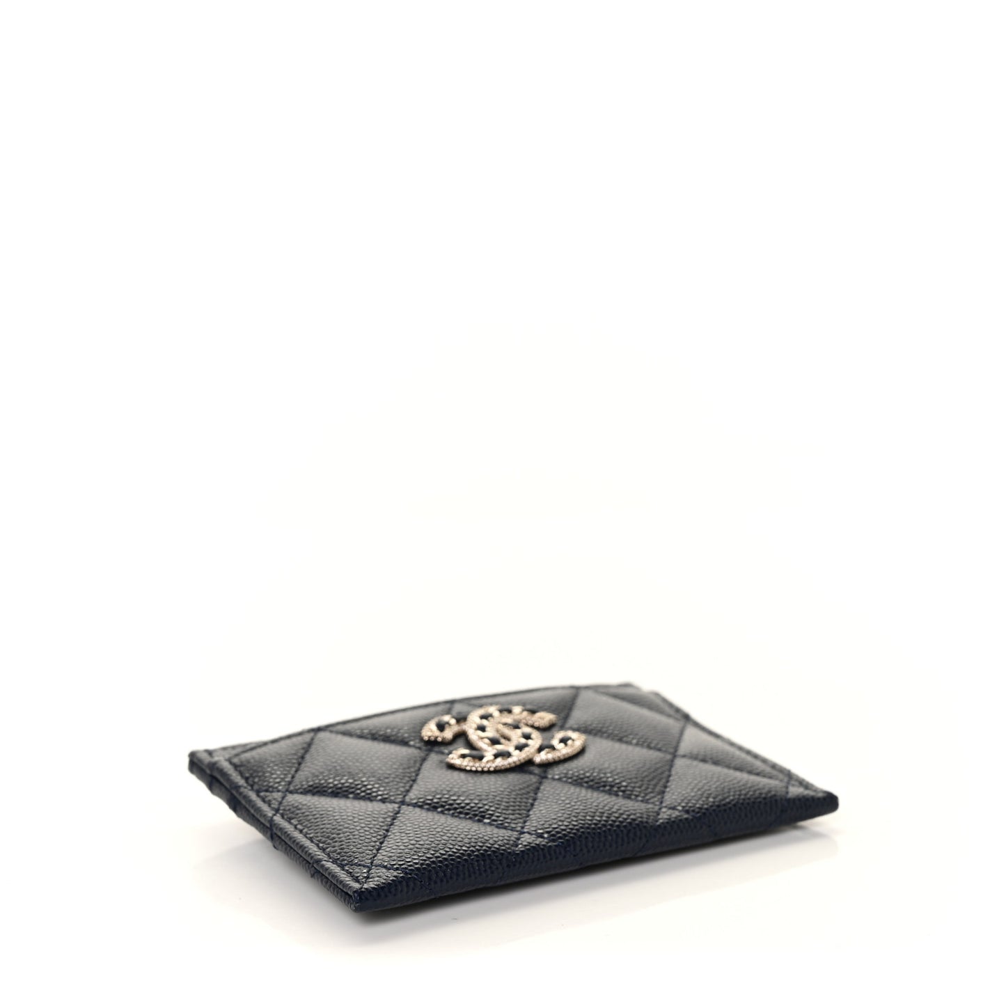 Caviar Quilted Crystal Card Holder Navy