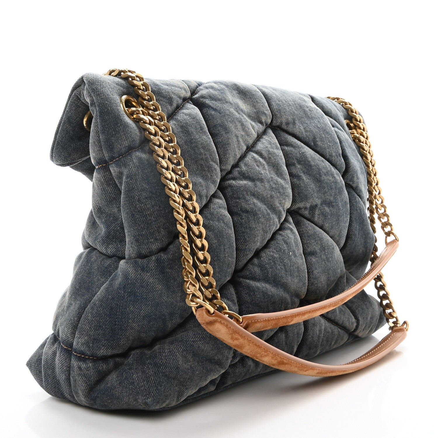 Saint Laurent Denim Quilted Medium Loulou Puffer Monogram Chain Satchel Blue Cinnamon 3 of 11