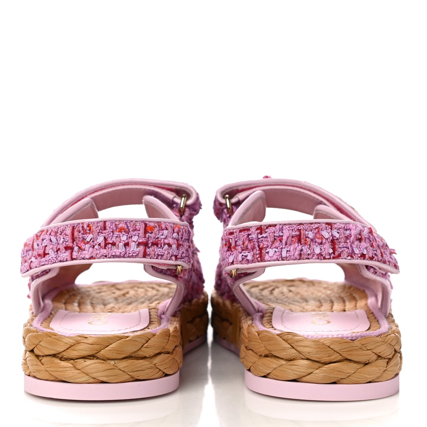 Tweed Lambskin Velcro Dad Sandals 38 Pink Multicolor