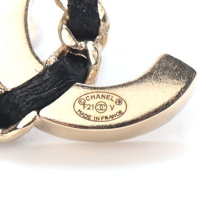 Chanel Crystal Baguette Lambskin Chain CC Vintage Allure Stud Earrings Black Gold 4 of 4