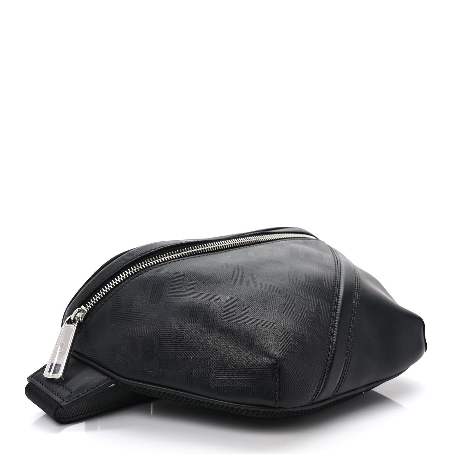 Fendi Vitello Grace King FF Lines Embossed Diagonal Belt Bag Black 4 of 8