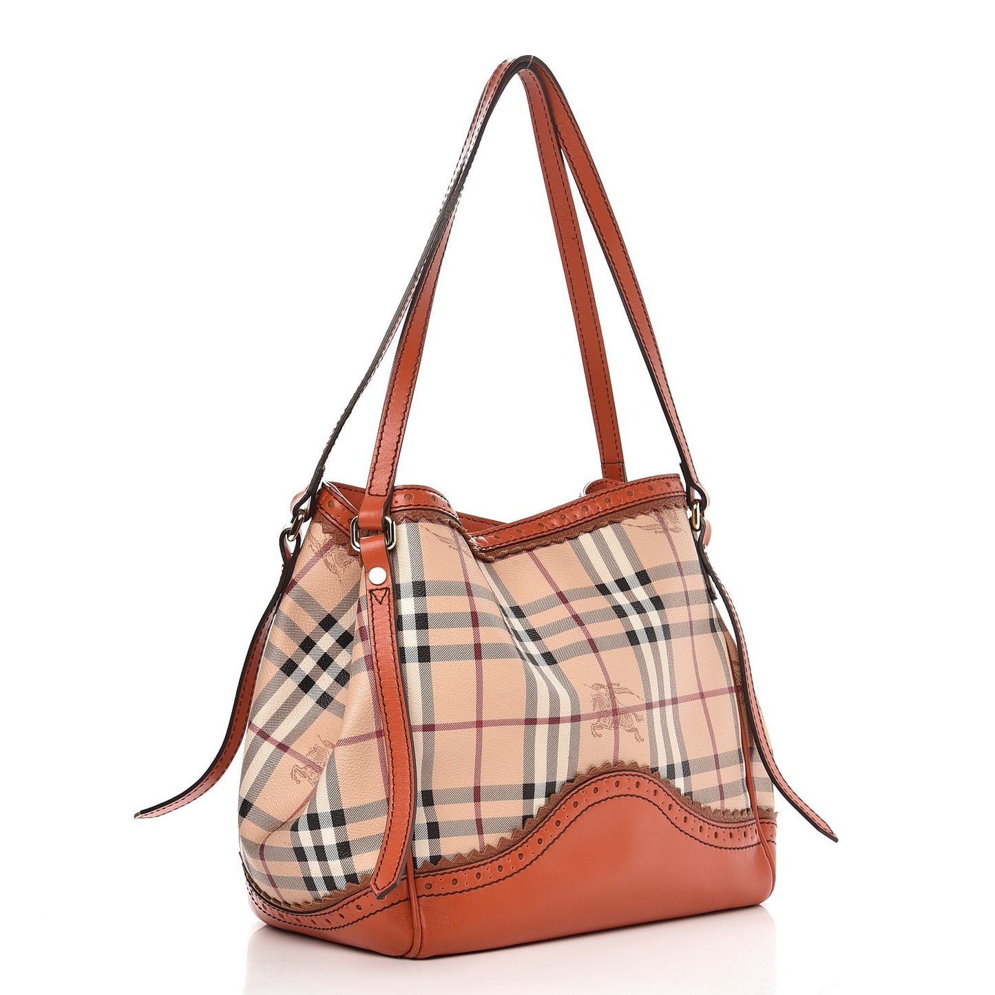 Haymarket Check Small Brogue Tassel Tote Bright Russet