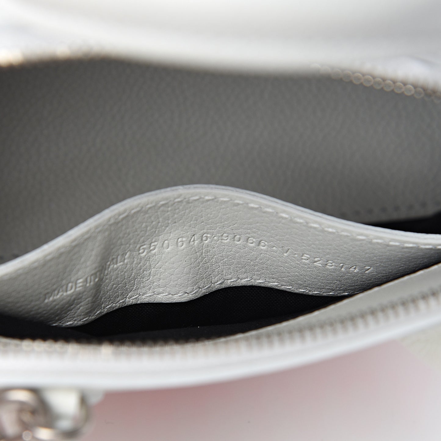 Grained Calfskin Logo XXS Ville Top Handle Bag White Fluo Pink