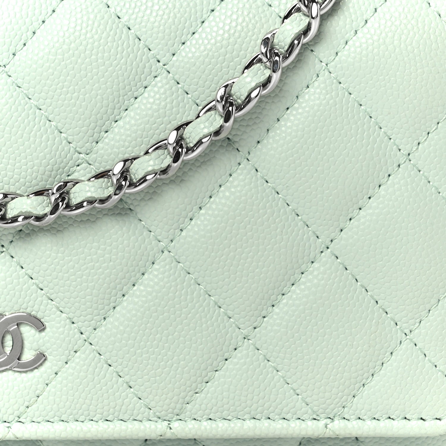 Chanel Caviar Quilted Wallet on Chain WOC Light Blue 17 of 23
