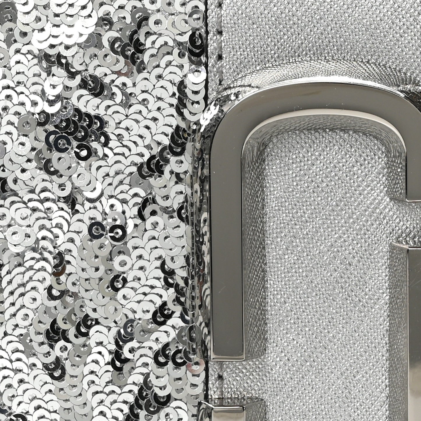 Metallic Sequin Snake Embossed Calfskin Stripe Snapshot Camera Bag Silver