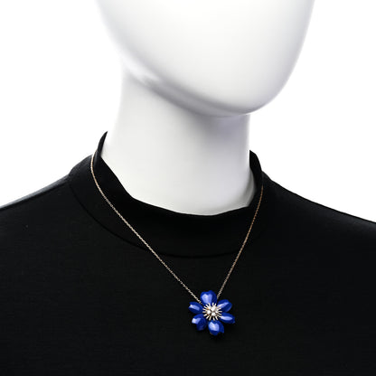Van Cleef & Arpels 18K Yellow Gold Diamond Lapis Lazuli Small Rose De Noel Pendant Necklace 2 of 9