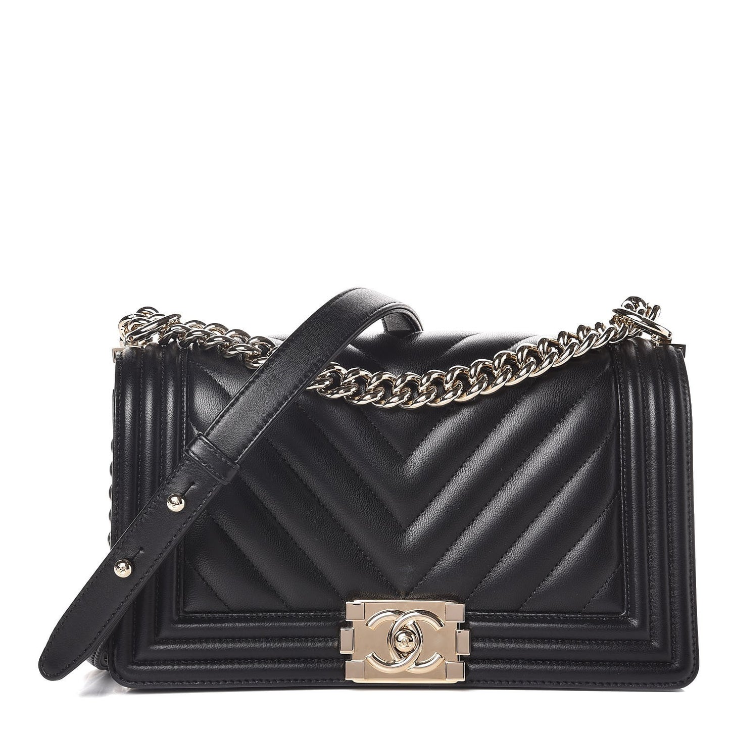 Calfskin Chevron Quilted Medium Boy Flap Black
