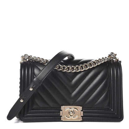 Chanel Calfskin Chevron Quilted Medium Boy Flap Black 1 of 8