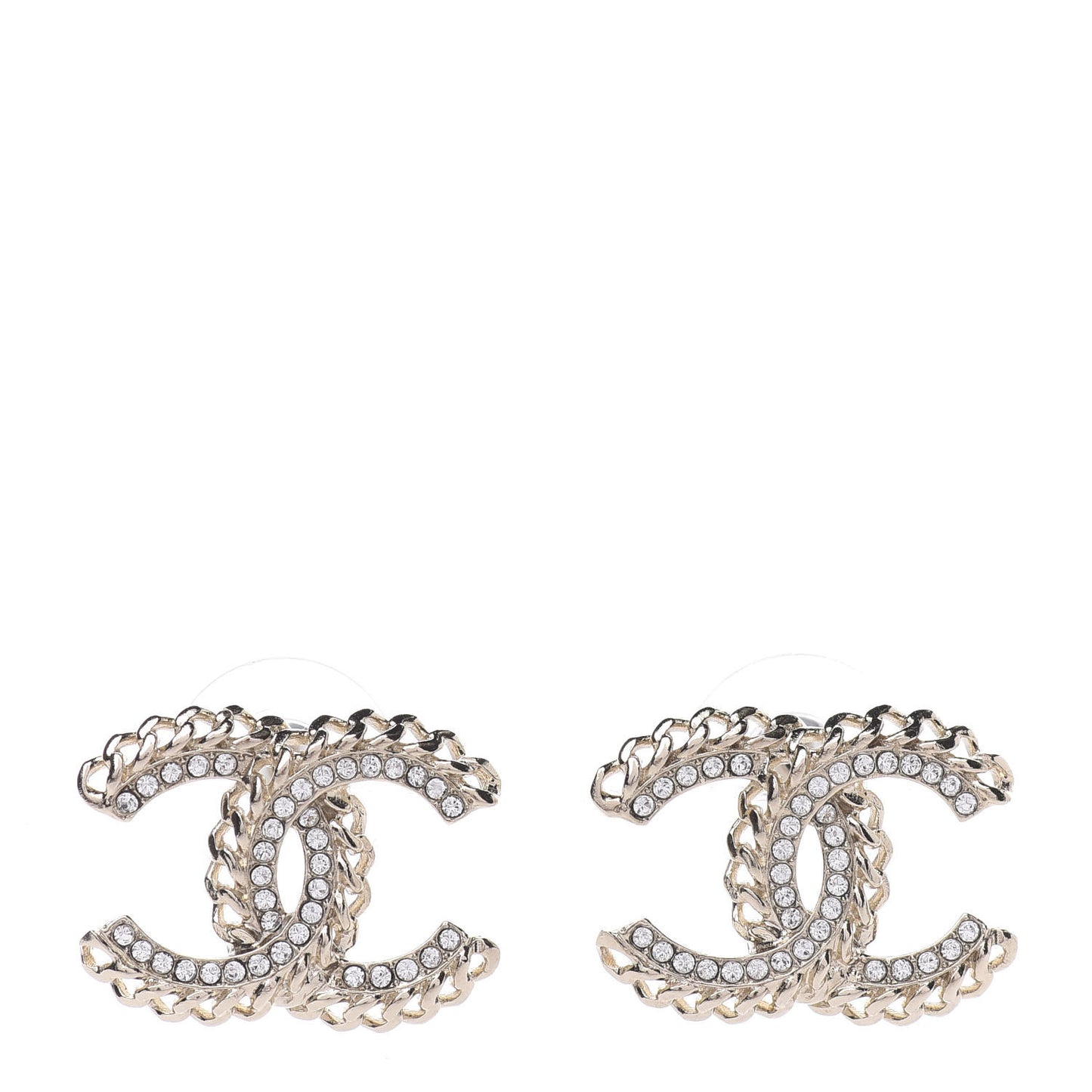 Crystal Chain CC Earrings Gold