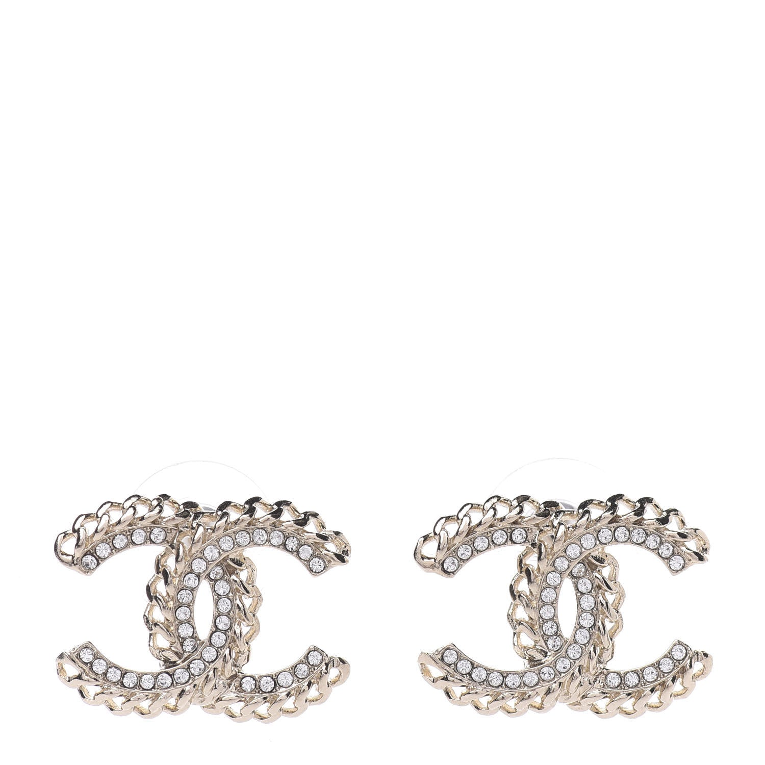 Chanel Crystal Chain CC Earrings Gold 1 of 5