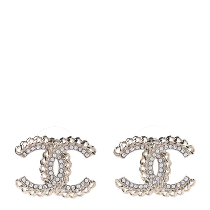 Chanel Crystal Chain CC Earrings Gold 1 of 5