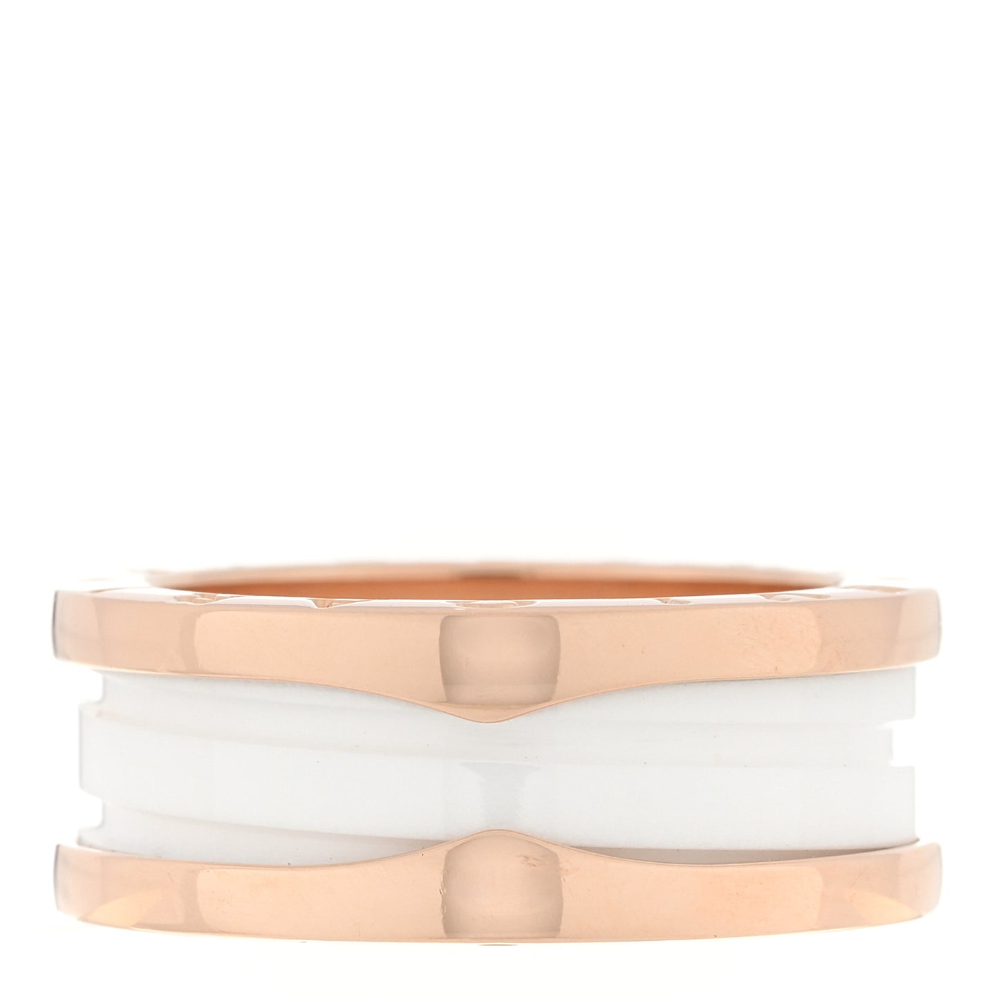 18K Rose Gold White Ceramic B.Zero1 Two-Band Ring 54 6.75