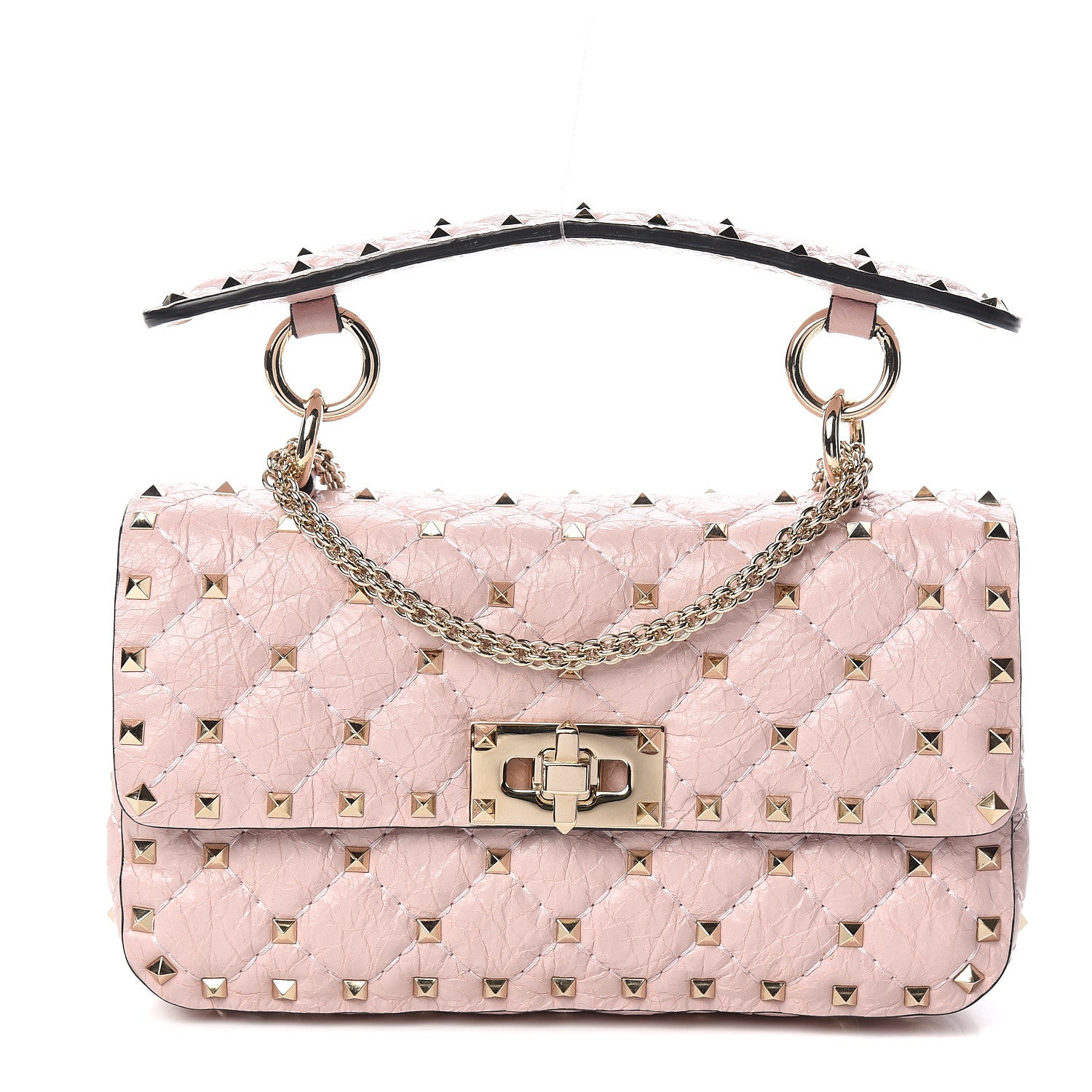 Valentino Garavani Craquele Nappa Small Rockstud Spike Shoulder Bag Water Rose 1 of 11