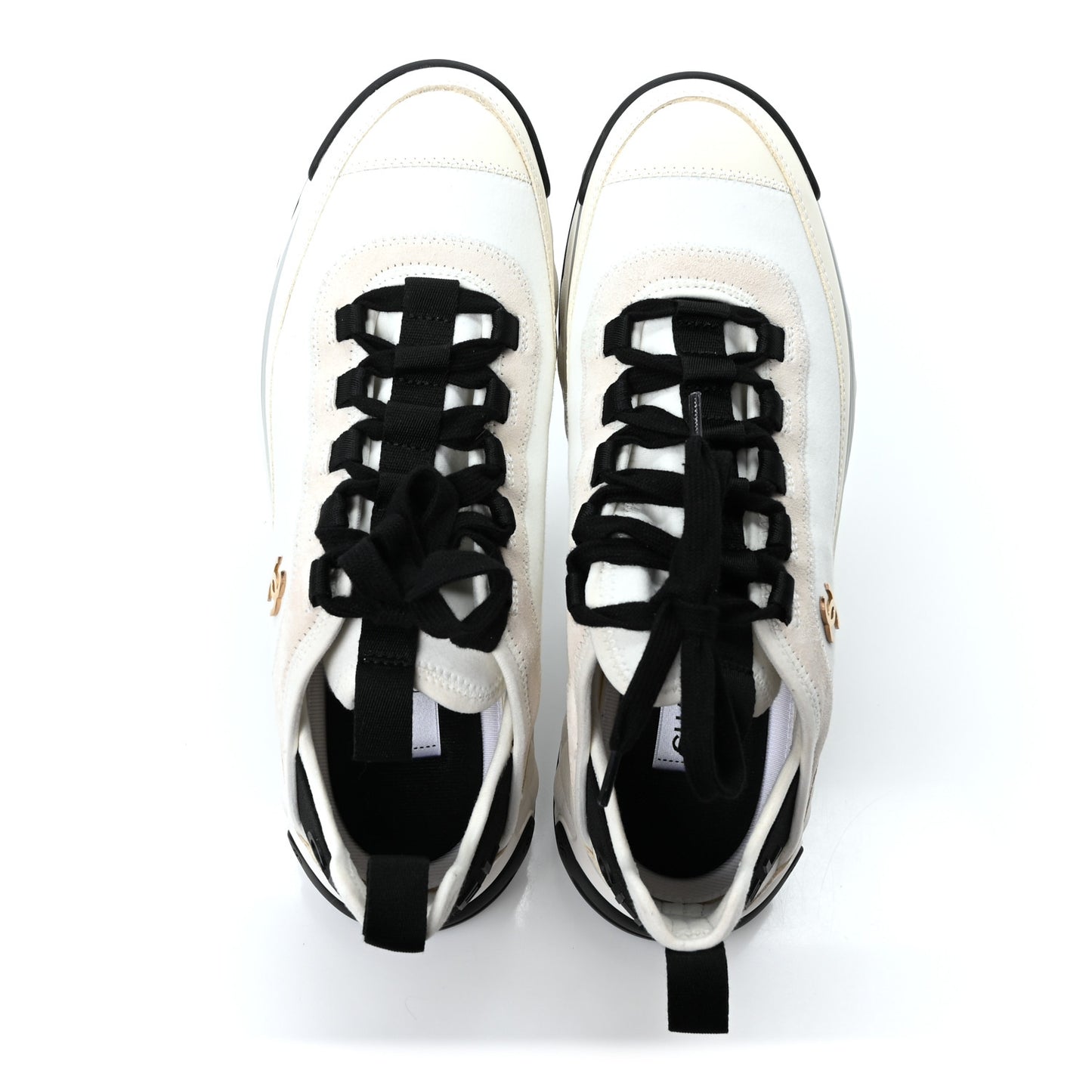 Velvet Calfskin Mixed Fibers CC Sneakers 40.5 Ivory Black