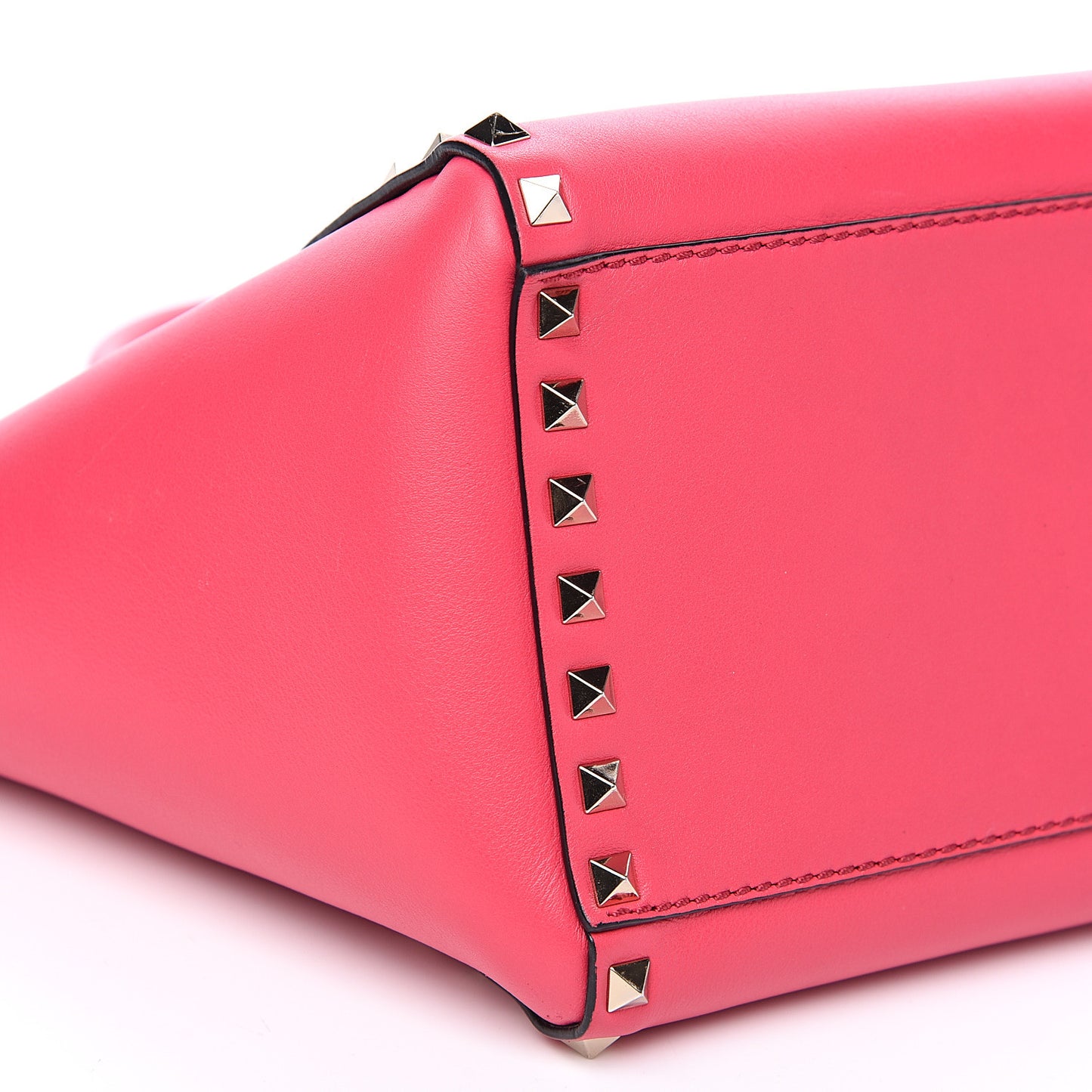 Vitello Small Rockstud Double Handle Tote Deep Fuxia