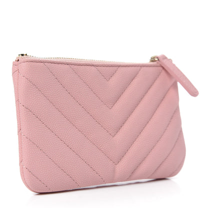 Chanel Flat Caviar Chevron Quilted Small Cosmetic Case Pink 3 of 8