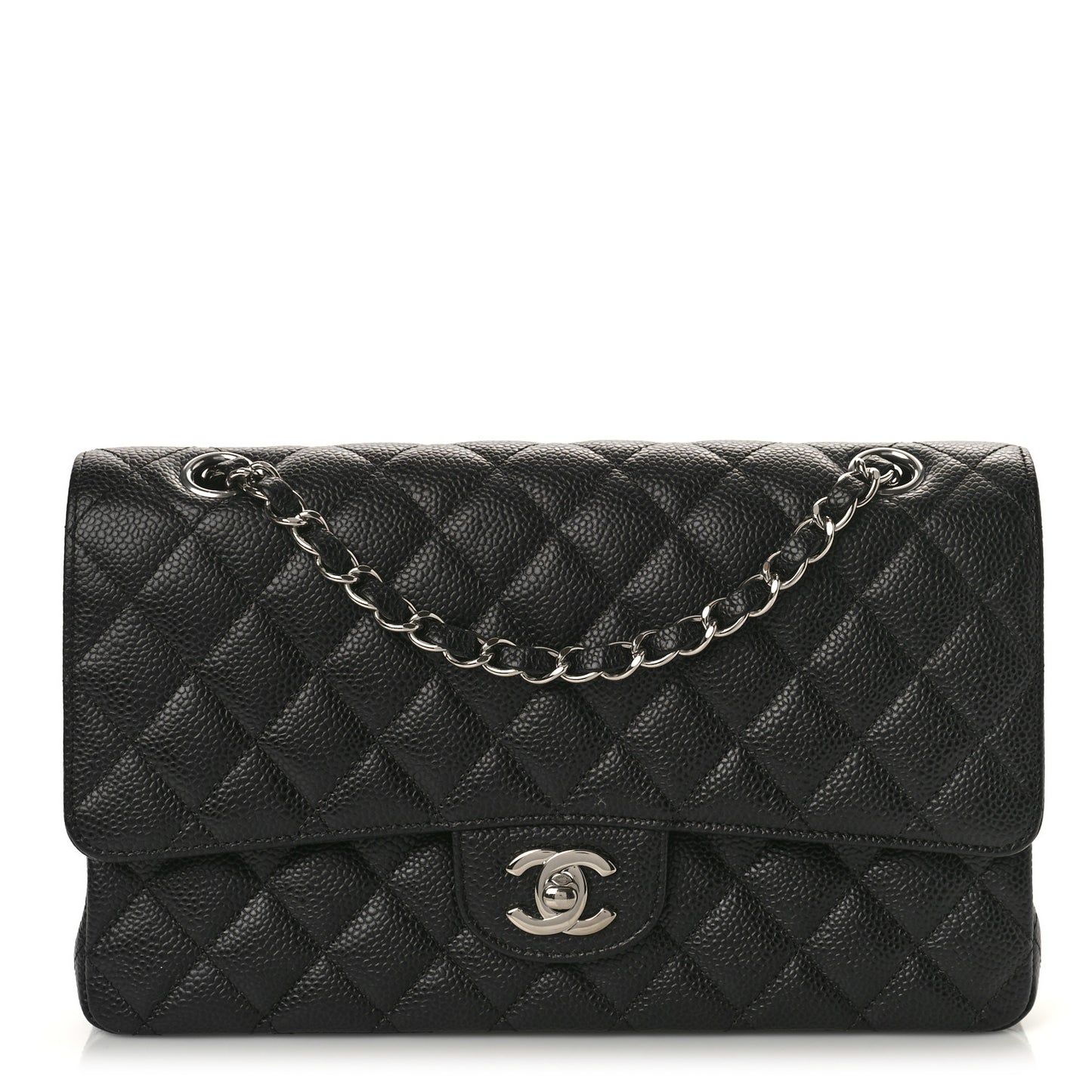 Caviar Quilted Medium Double Flap Black