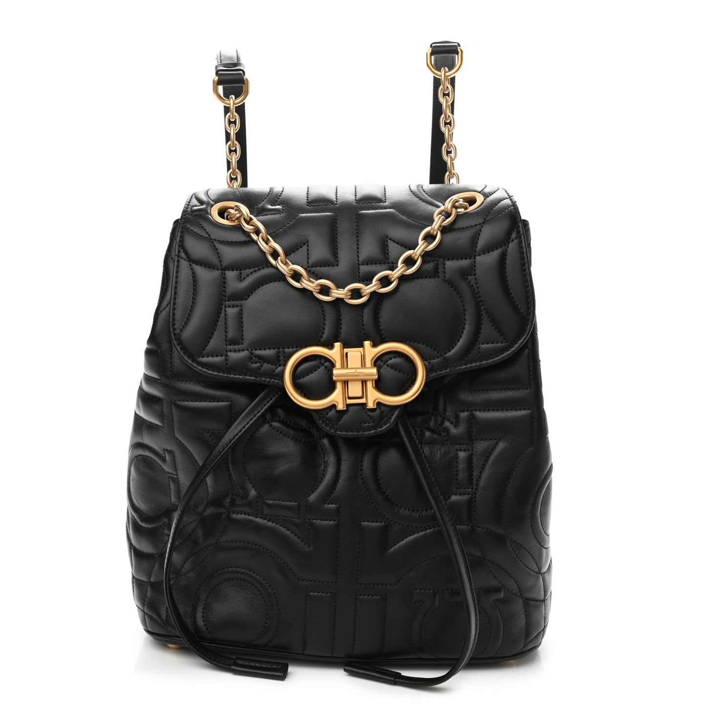 Calfskin Quilted Gancini Backpack Black