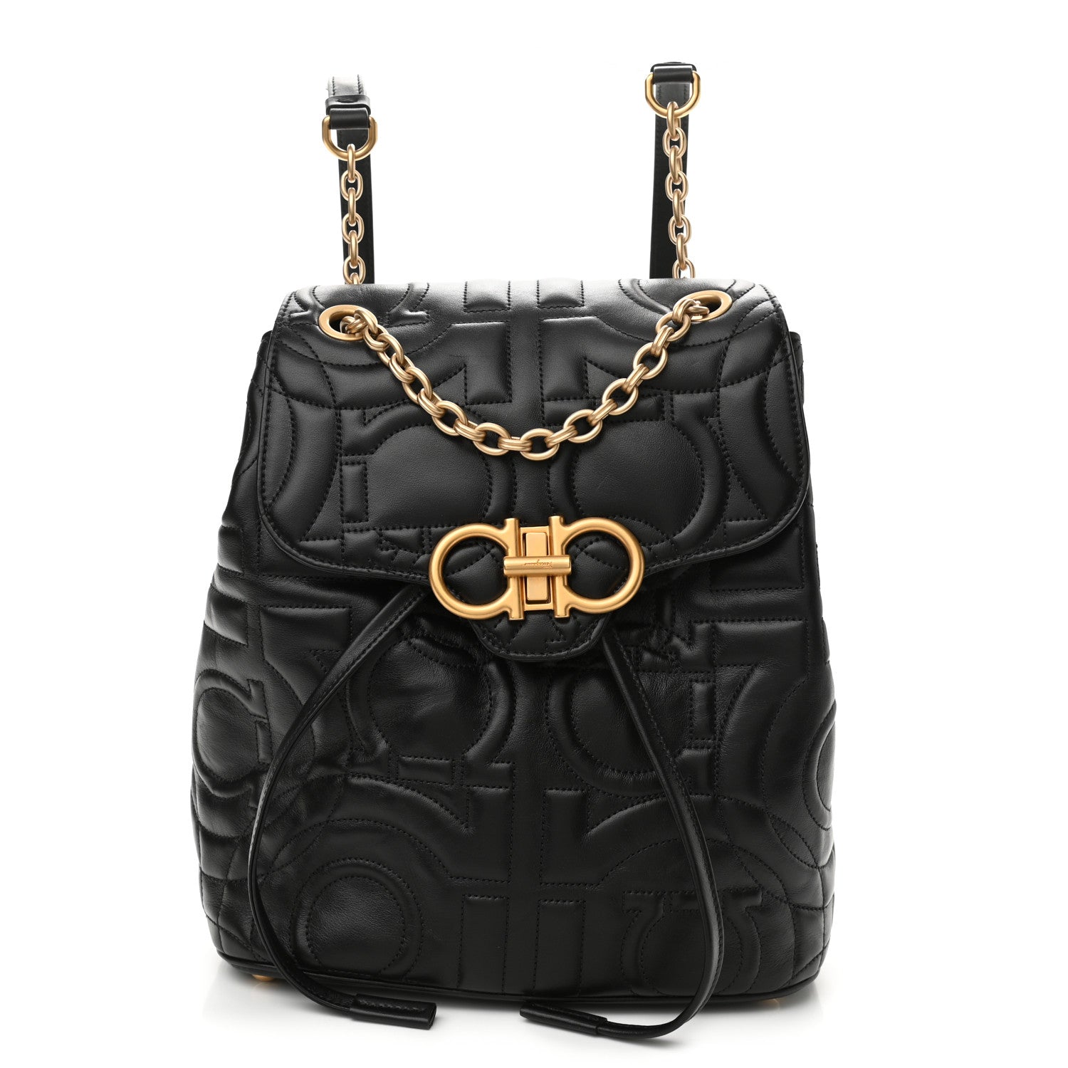 Salvatore Ferragamo Calfskin Quilted Gancini Backpack Black 1 of 9