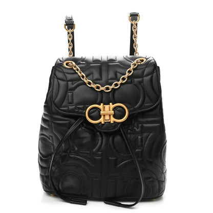 Salvatore Ferragamo Calfskin Quilted Gancini Backpack Black 1 of 9
