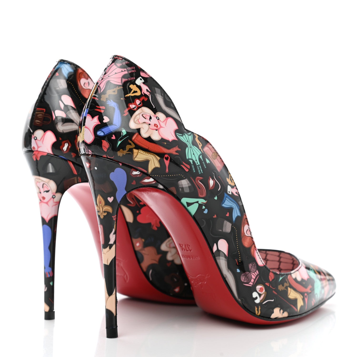Christian Louboutin Patent Bored Lin Resille Hot Chick 100 Pumps 37.5 Black Multicolor 4 of 7
