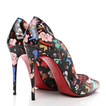 Christian Louboutin Patent Bored Lin Resille Hot Chick 100 Pumps 37.5 Black Multicolor 4 of 7