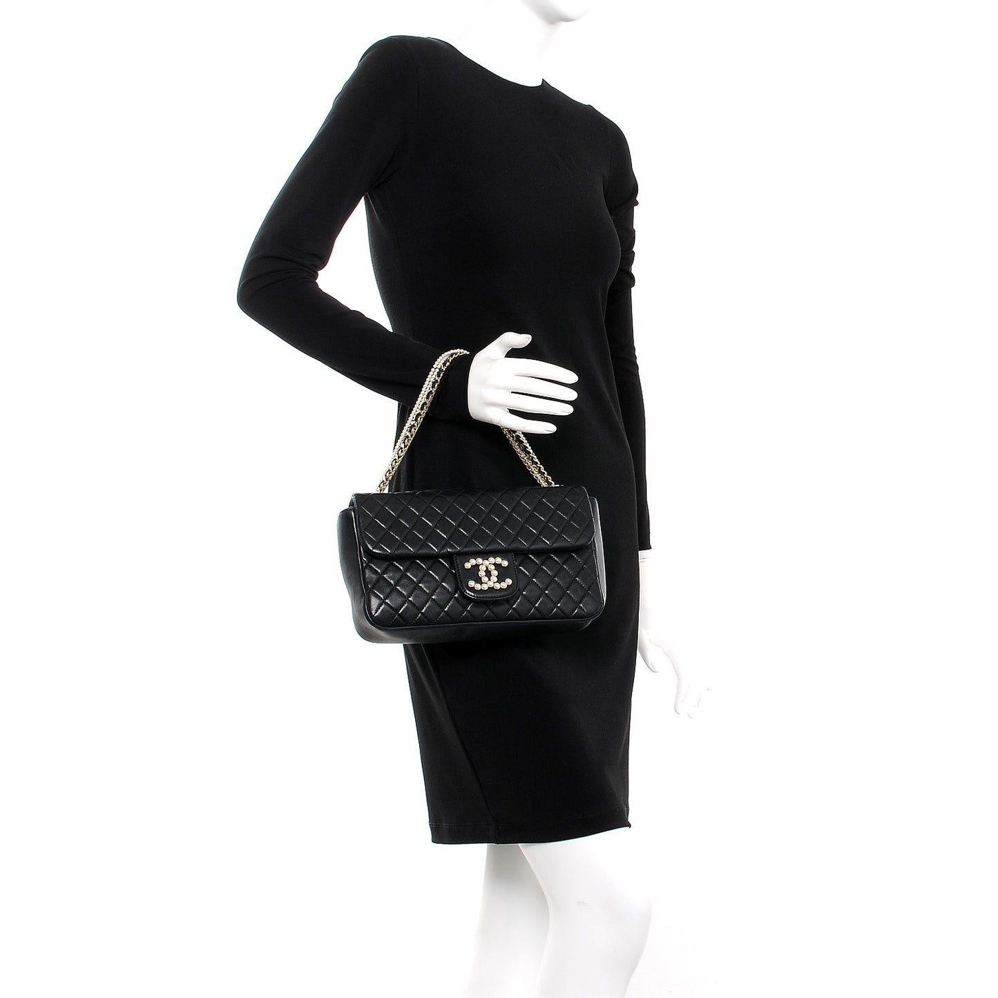 Lambskin Quilted Medium Westminster Pearl Flap Black