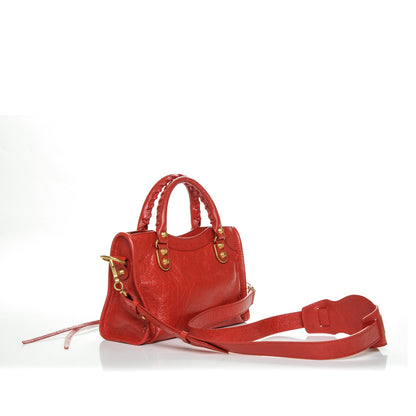 Balenciaga Agneau Gold Metallic Edge Hardware Mini City Rouge Rubis 3 of 7