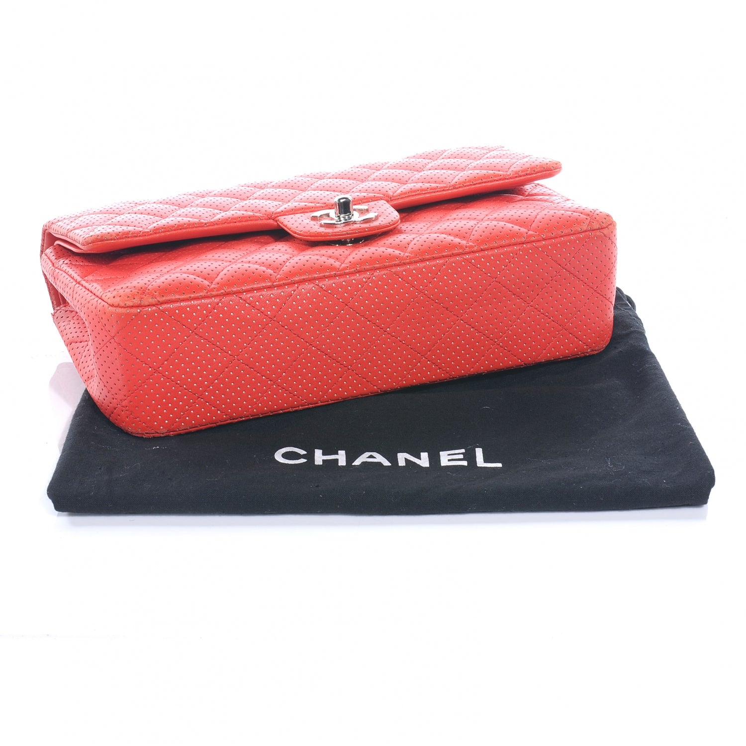 Chanel Lambskin Perforated Double Flap Medium Red 8 of 9