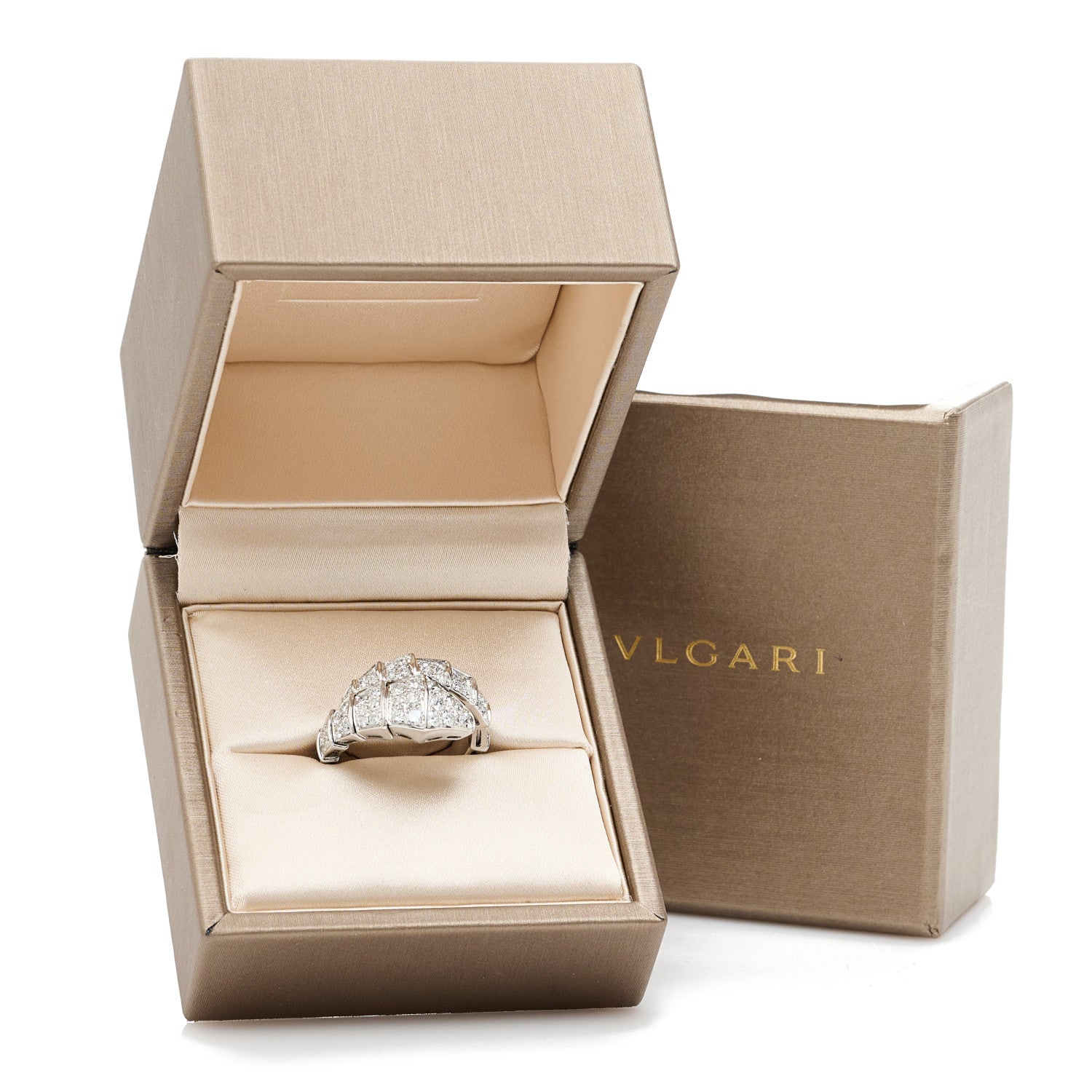 Bulgari 18K White Gold Diamond One-Coil Serpenti Viper Ring L 6 of 6