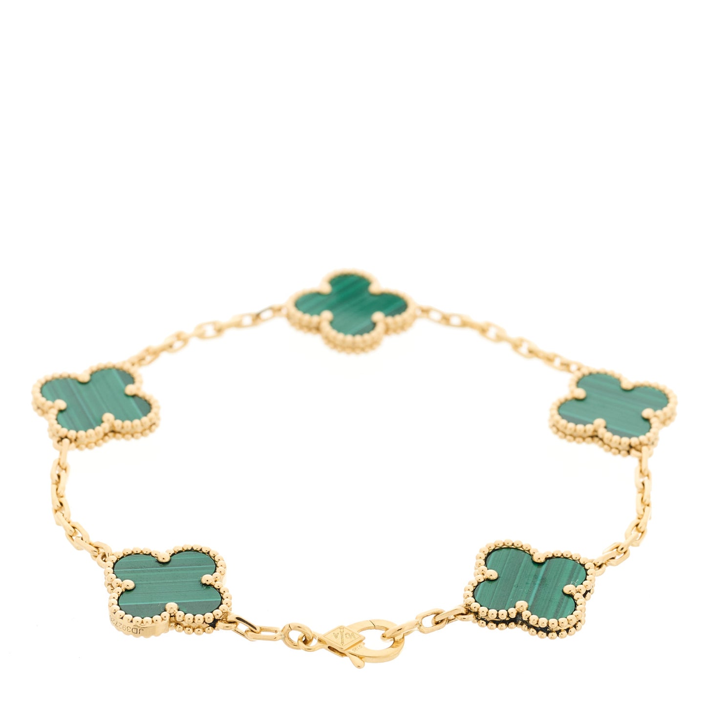 18K Yellow Gold Malachite 5 Motifs Vintage Alhambra Bracelet