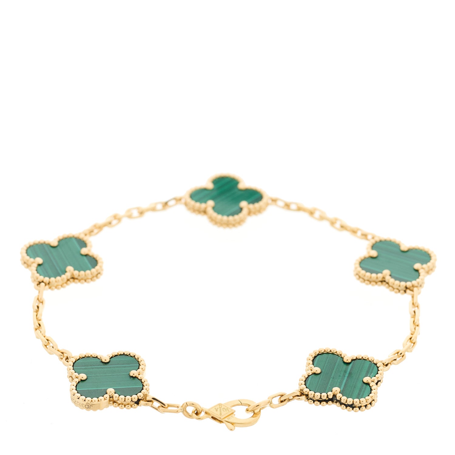 Van Cleef & Arpels 18K Yellow Gold Malachite 5 Motifs Vintage Alhambra Bracelet 2 of 4